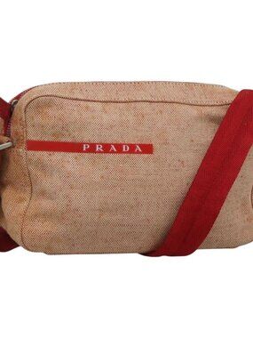 PRADA Sports Shoulder Bag Canvas Beige Red Auth MX065